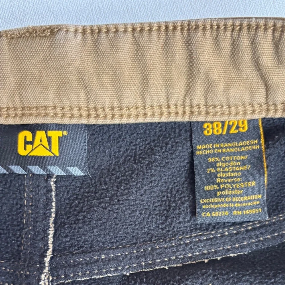 Caterpillar CAT Mens Fleece Lined Canvas Work Pants Brown 38x29 1733652